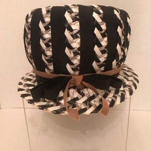 Vintage Suzy Michelle Original Black & White Raffia Straw Hat